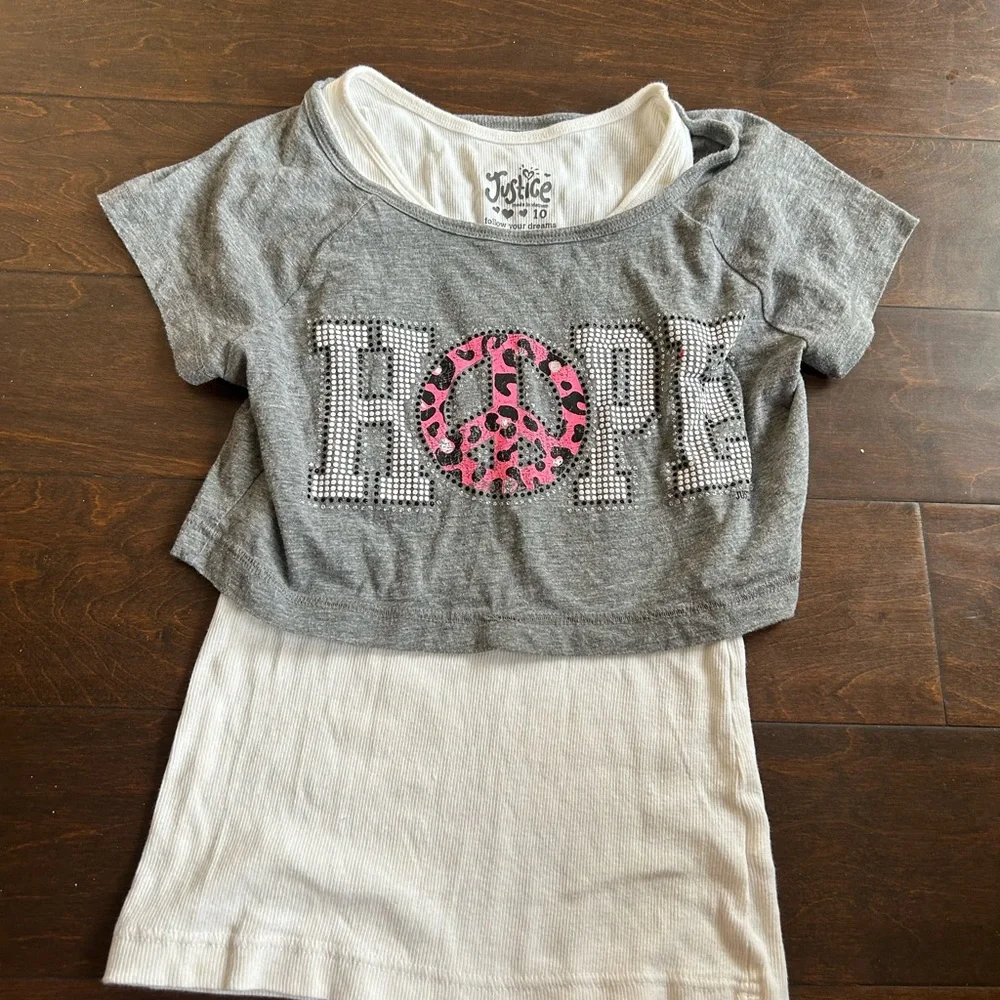 Justice Girls T-shirt Top Sz 10 Hope Peace Sign 4125
